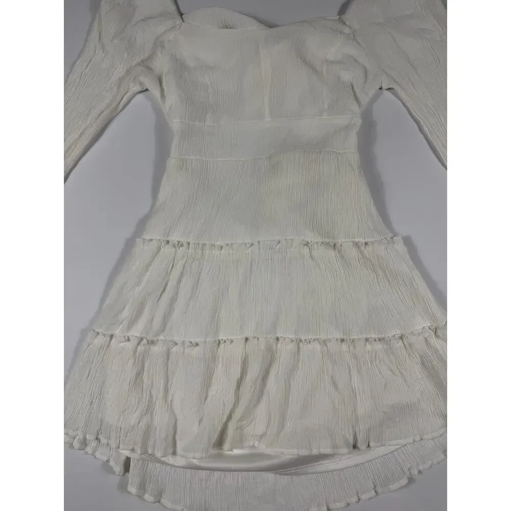Altar’d State Gigi Dress White Open Back Bow Tiered Mini Size Medium